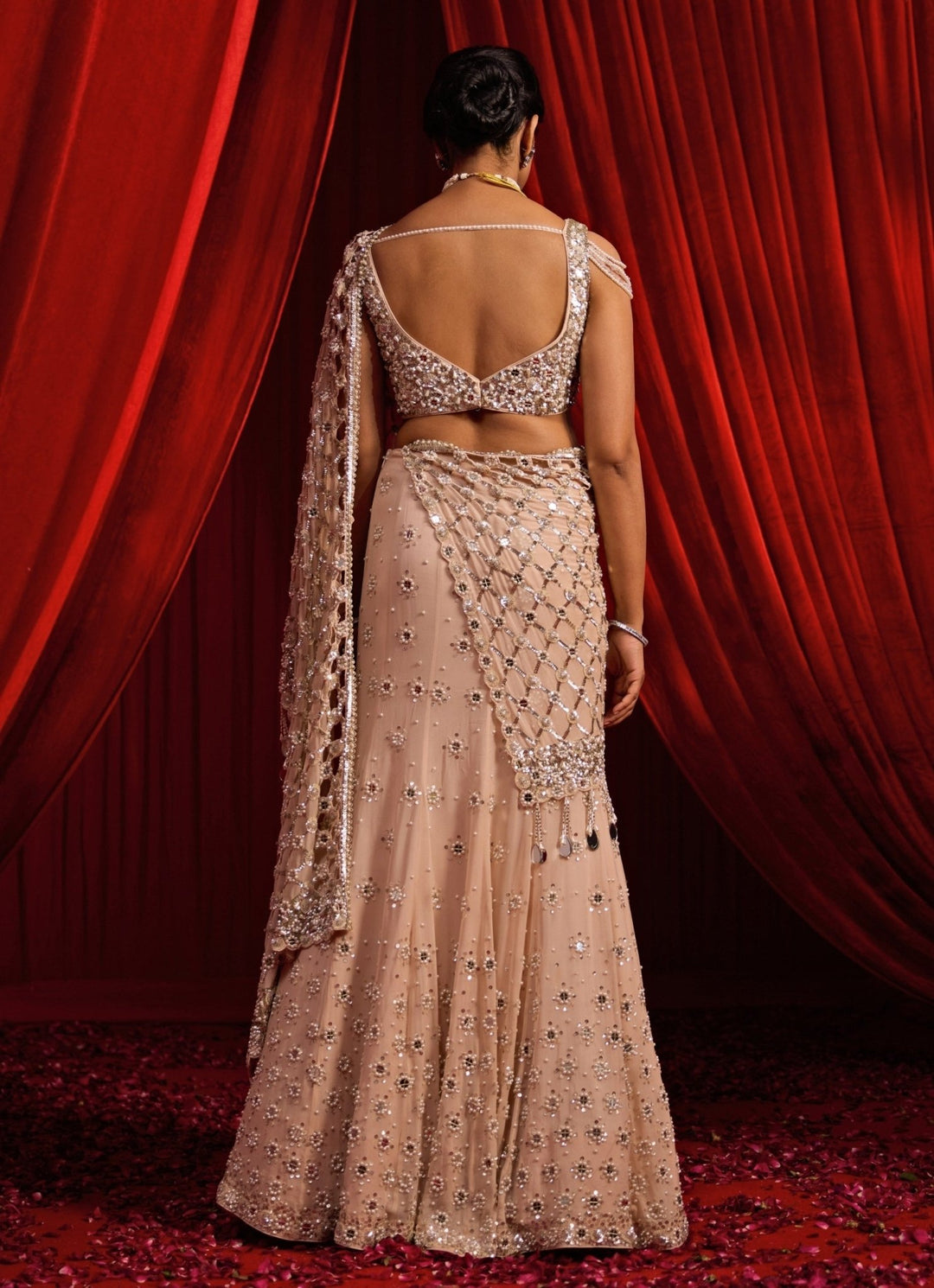 Salmon Pink Georgette Mermaid Lehenga Nidhika Shekhar - Fabilicious Fashion