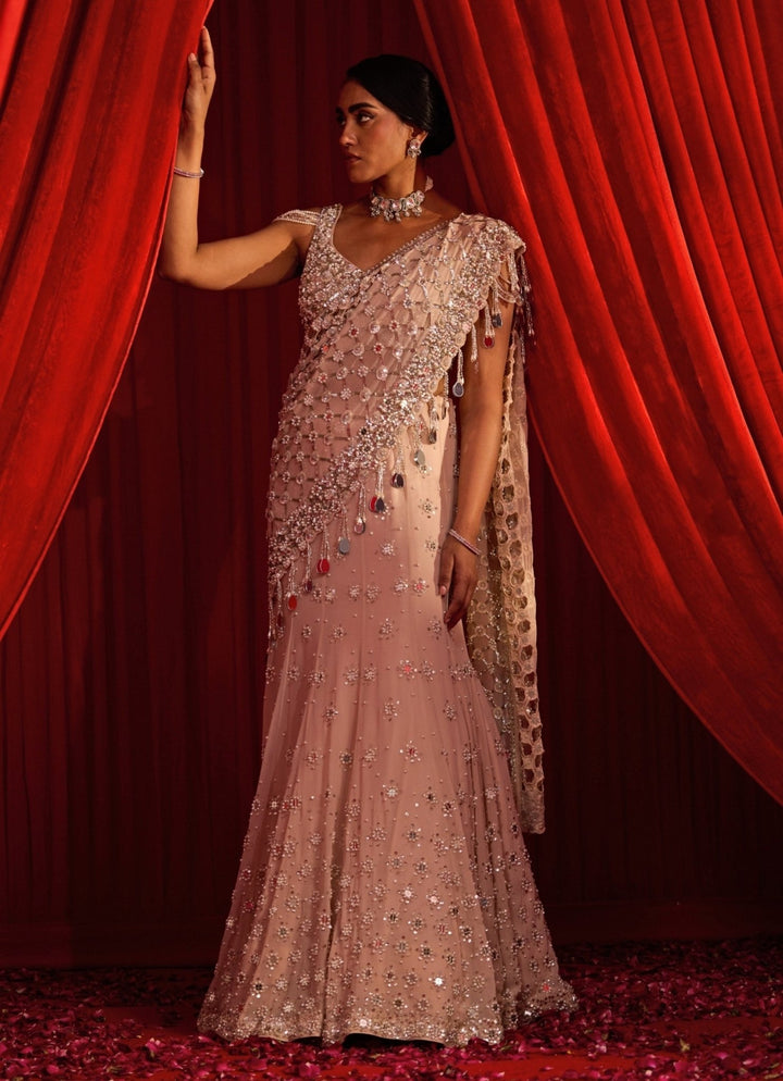 Salmon Pink Georgette Mermaid Lehenga Nidhika Shekhar - Fabilicious Fashion