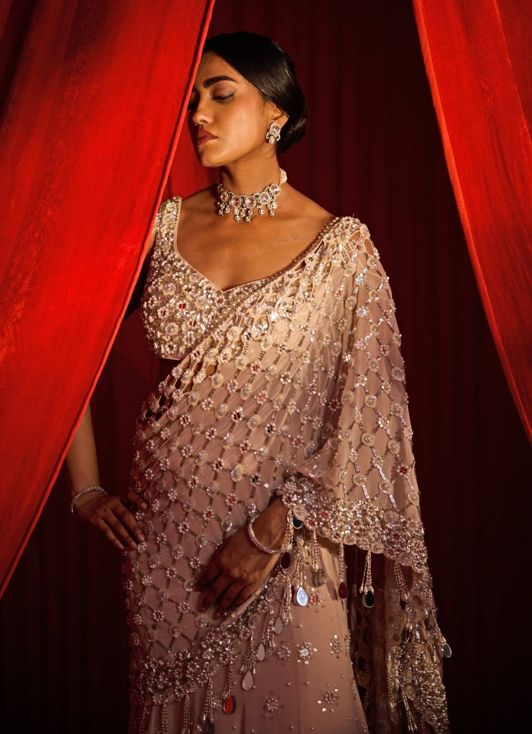 Salmon Pink Georgette Mermaid Lehenga Nidhika Shekhar - Fabilicious Fashion