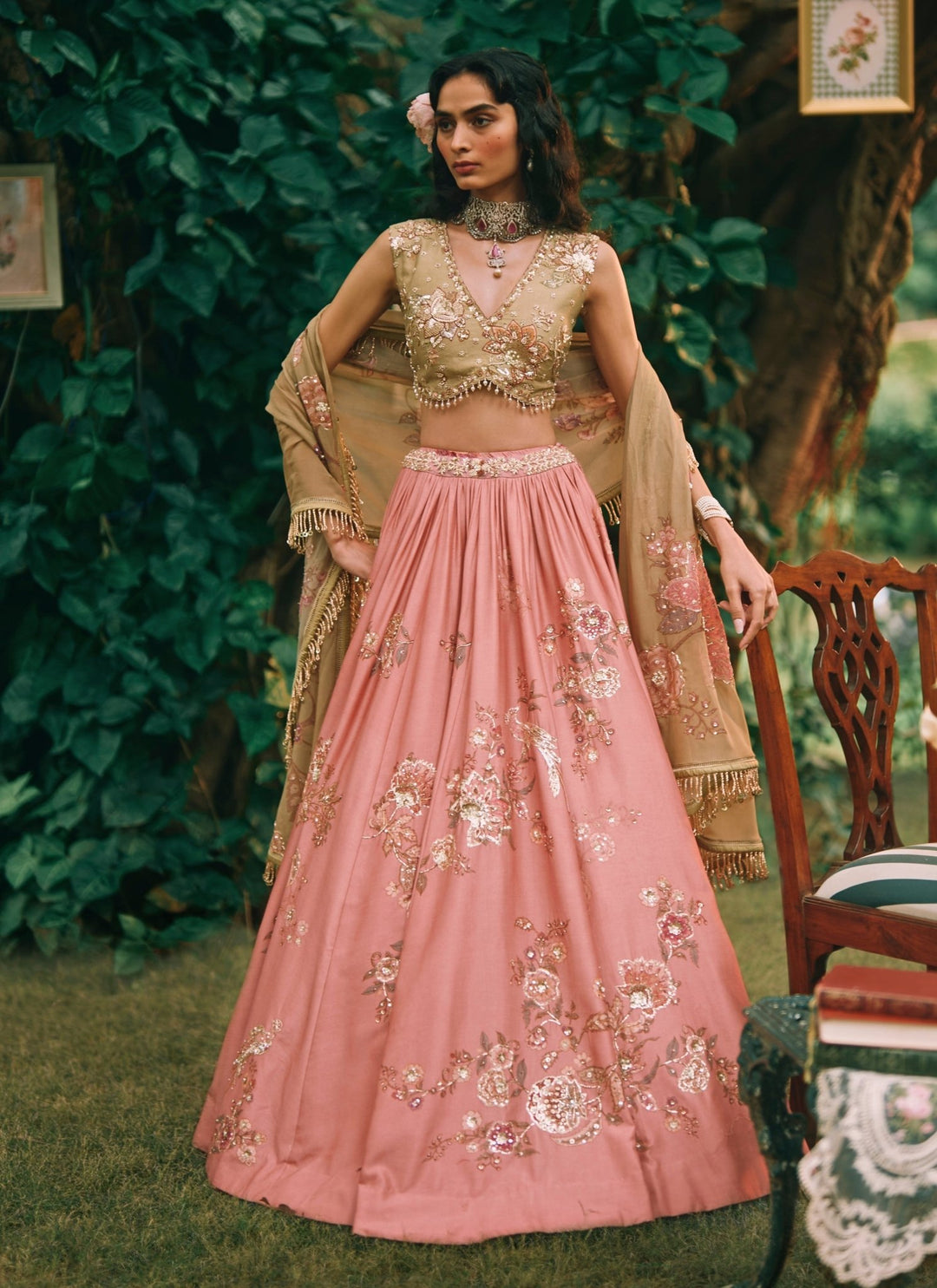 Paulmi and Harsh Salmon Pink Printed Silk Lehenga SetFabilicious Fashion