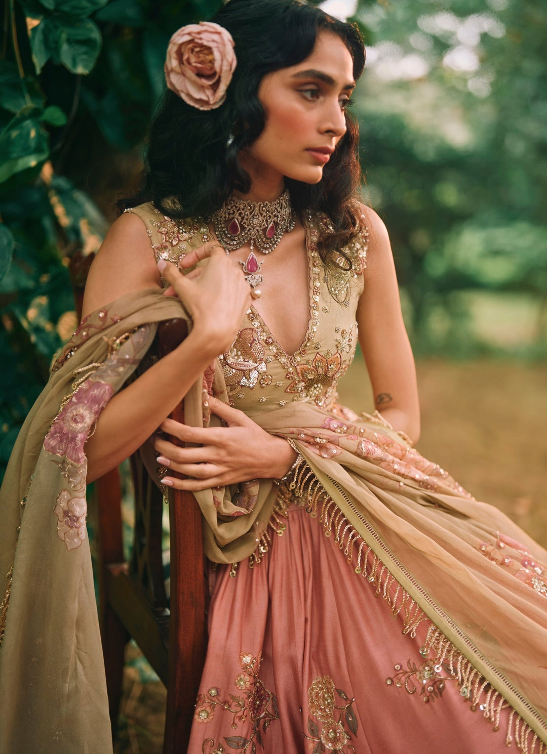 Paulmi and Harsh Salmon Pink Printed Silk Lehenga SetFabilicious Fashion