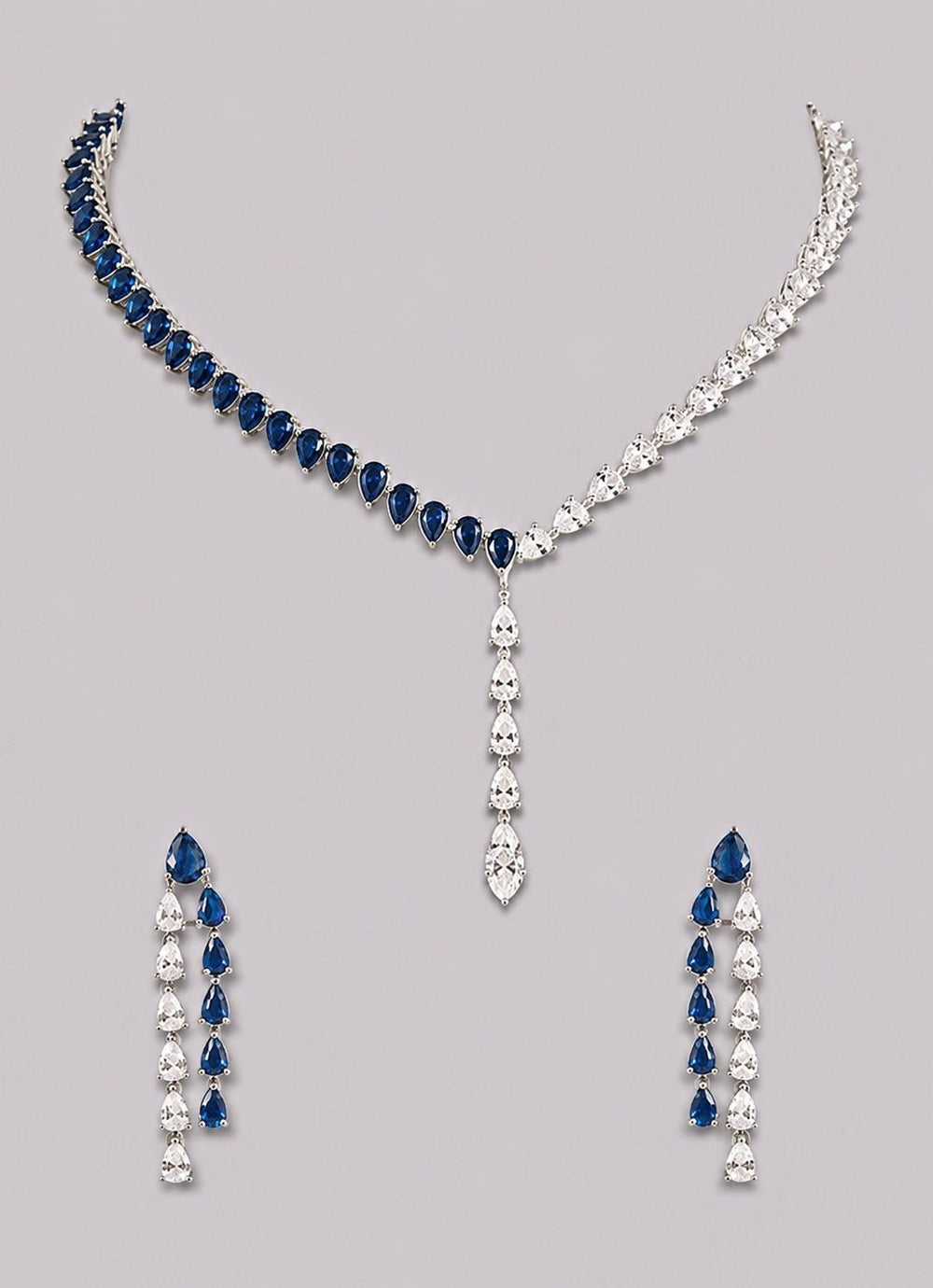 Zevar by Geeta Sapphire And Diamond Sleek Necklace SetFabilicious Fashion