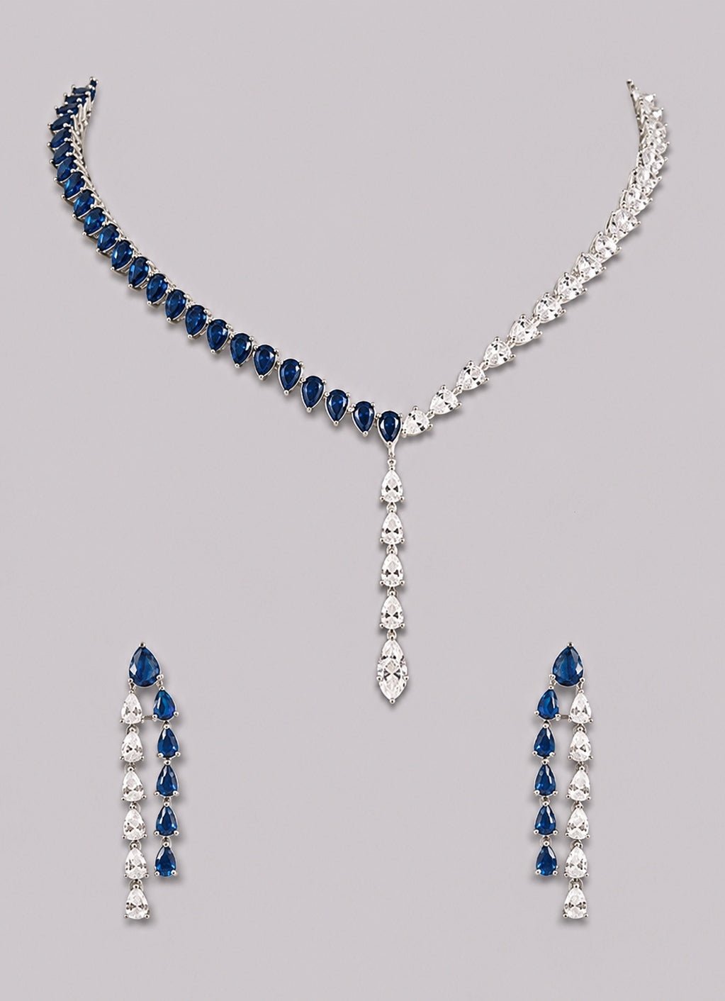Zevar by Geeta Sapphire And Diamond Sleek Necklace SetFabilicious Fashion