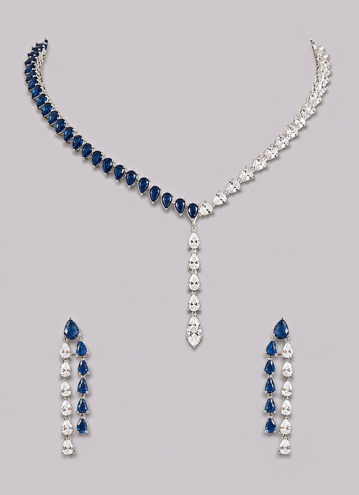 Zevar by Geeta Sapphire And Diamond Sleek Necklace SetFabilicious Fashion