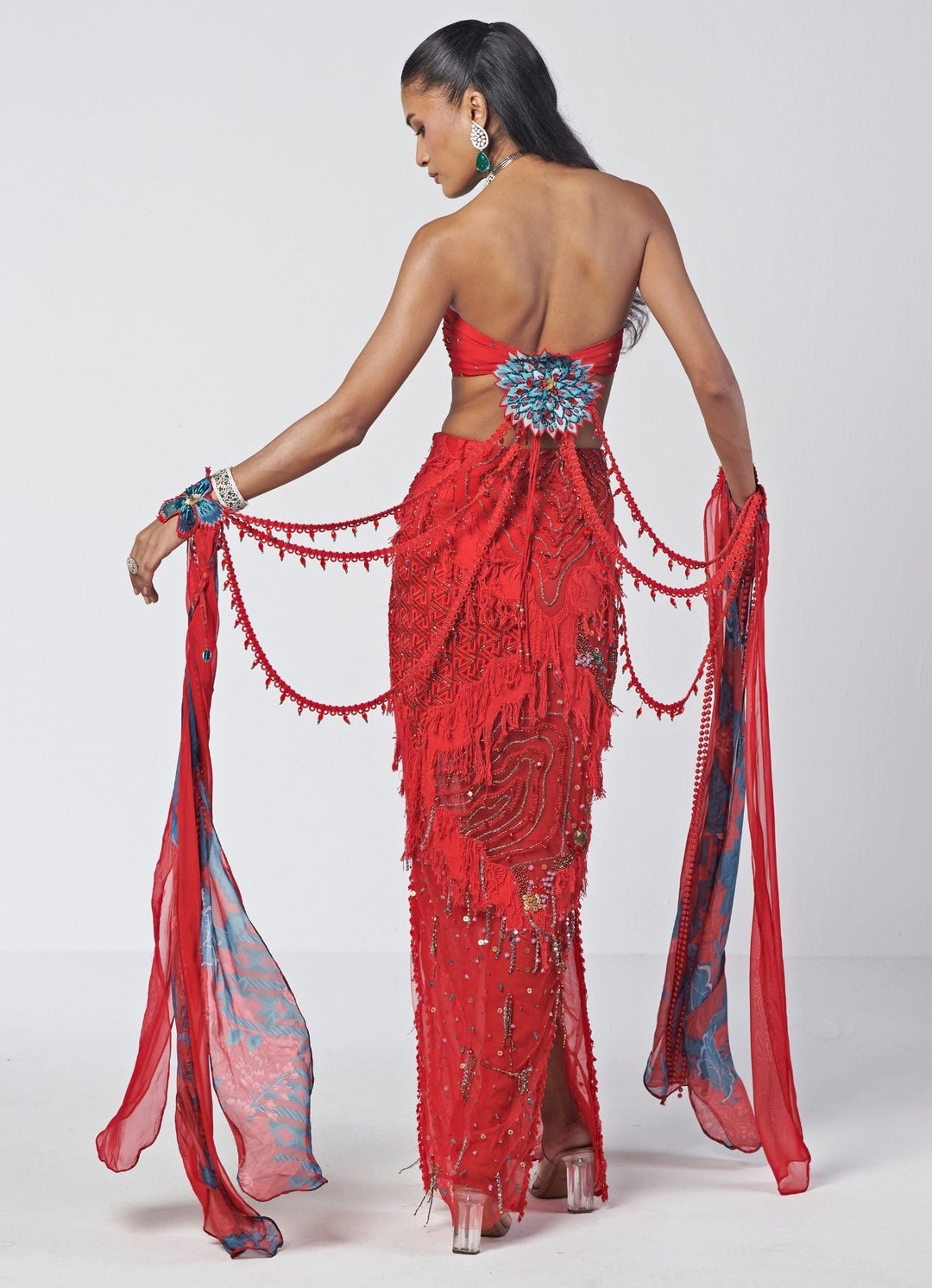 Rishi and Vibhuti Scarlet Red Organza Column Skirt SetFabilicious Fashion