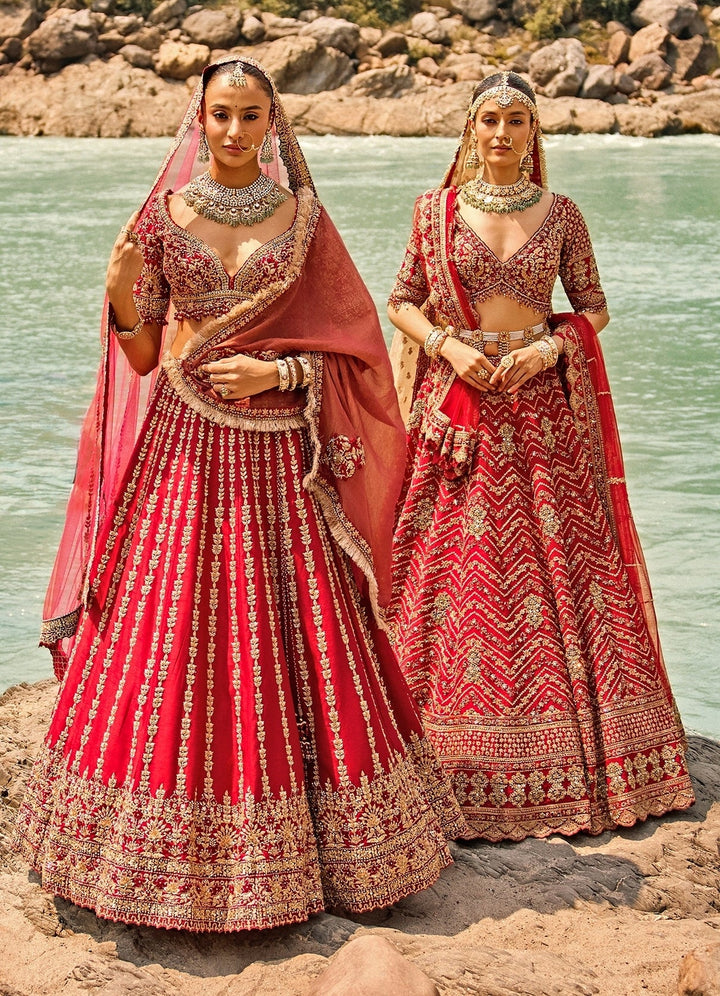Nitika Gujral Scarlet Red Raw Silk Bridal Lehenga SetFabilicious Fashion