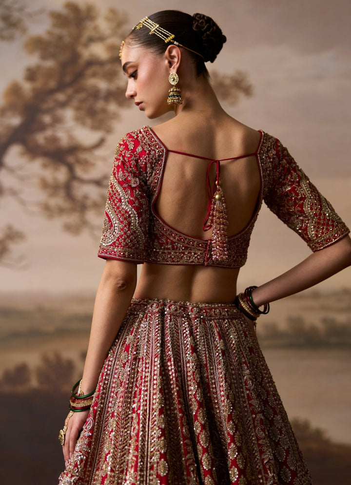 Angad Singh Scarlet Red Raw Silk Double Dupatta Lehenga SetFabilicious Fashion