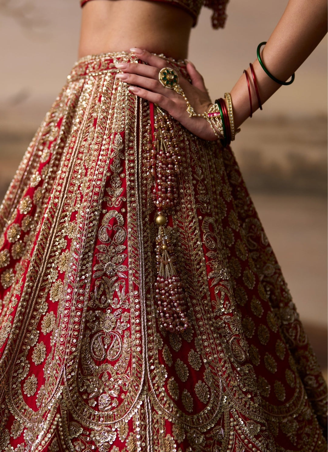 Angad Singh Scarlet Red Raw Silk Double Dupatta Lehenga SetFabilicious Fashion