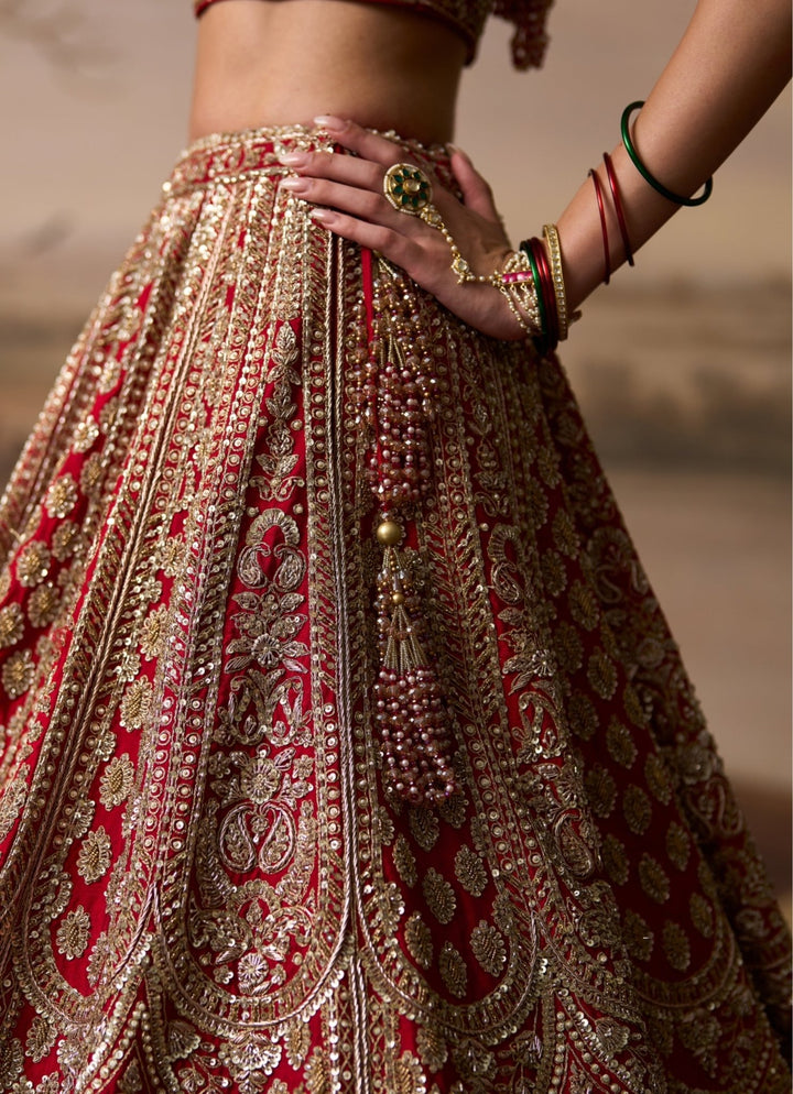 Angad Singh Scarlet Red Raw Silk Double Dupatta Lehenga SetFabilicious Fashion