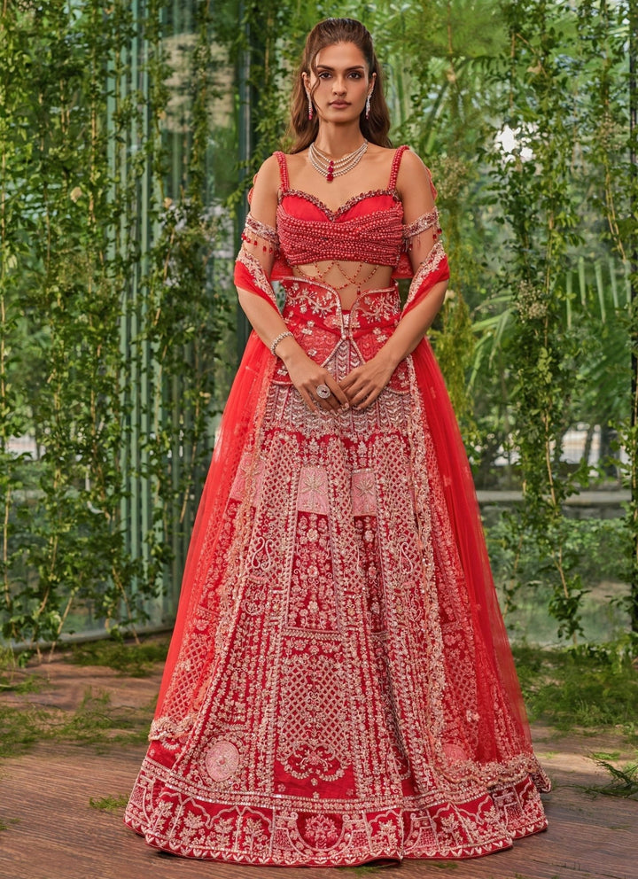Jigar and Nikita Scarlet Red Silk Bridal Lehenga SetFabilicious Fashion
