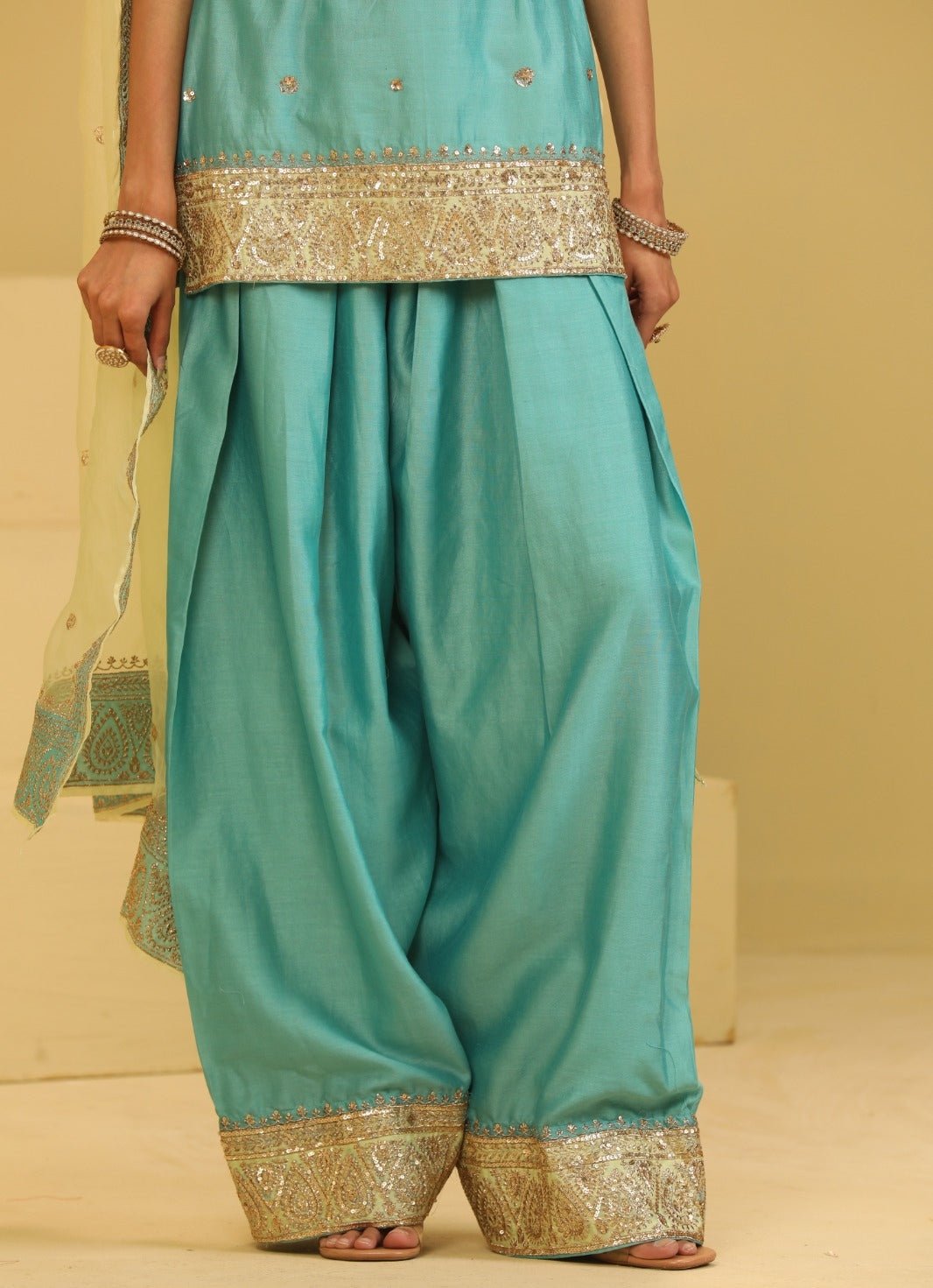 Esha Koul Sea Blue Chanderi Kurta Farshi Salwar SetFabilicious Fashion