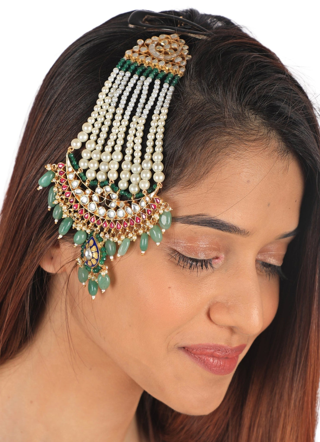 Sea Green and Pink Gold Tone Jadtar Passa Riana by Shikha Jindal - Fabilicious Fashion