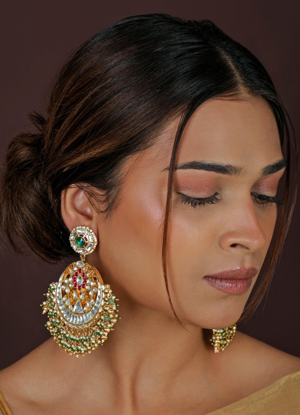 Sea Green And Pink Matte Gold Necklace Set Riana Jewellery - Fabilicious Fashion