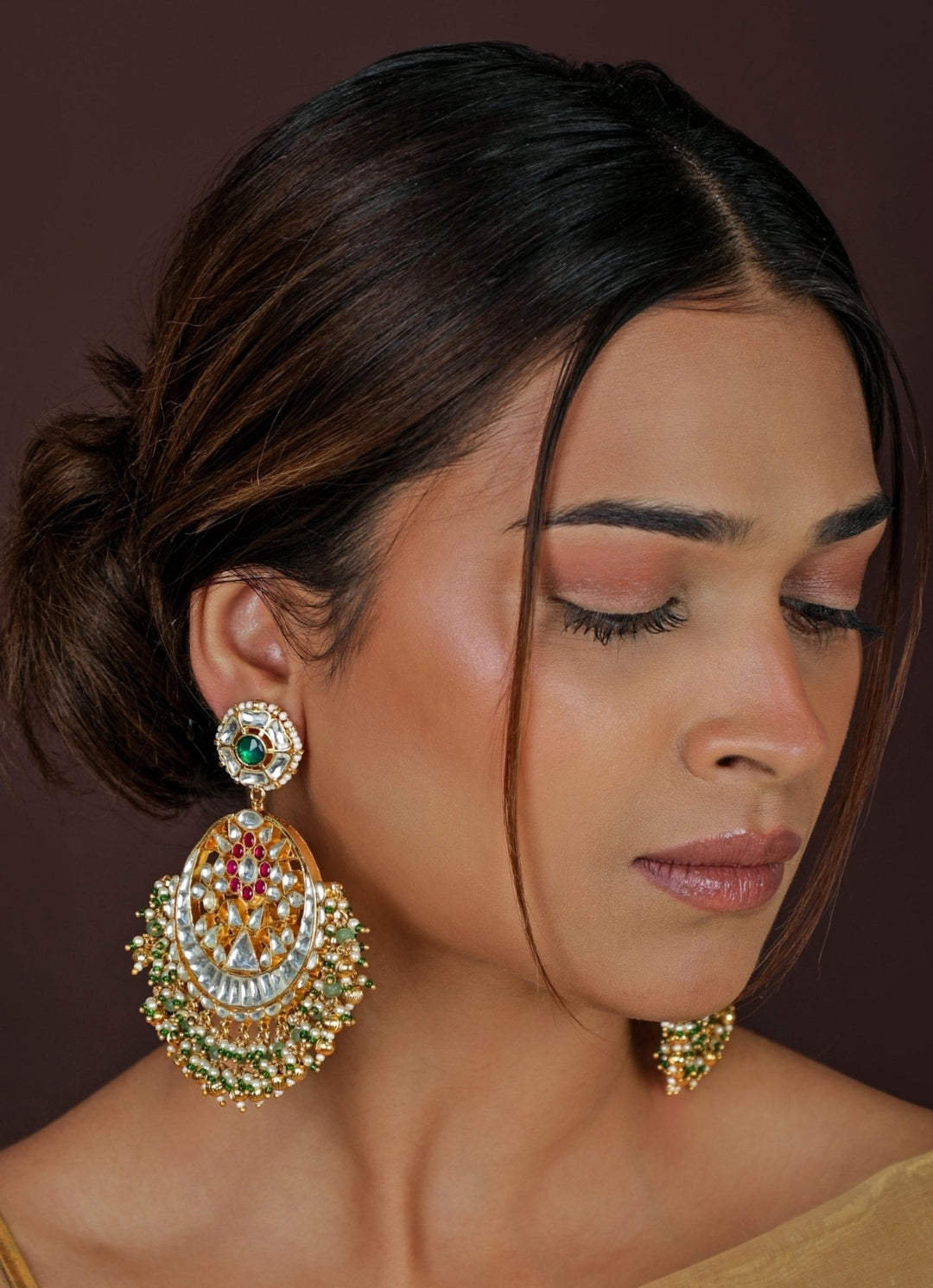 Sea Green And Pink Matte Gold Necklace Set Riana Jewellery - Fabilicious Fashion