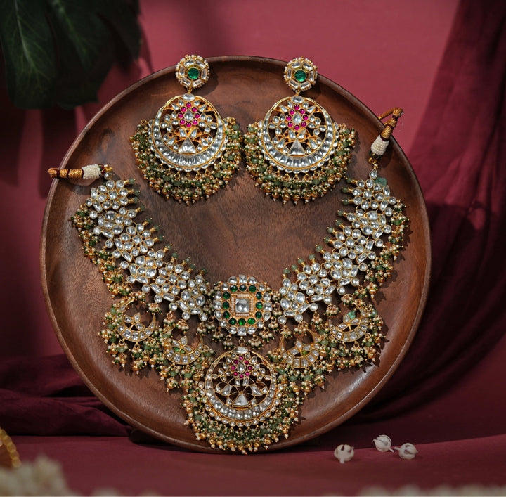 Sea Green And Pink Matte Gold Necklace Set Riana Jewellery - Fabilicious Fashion
