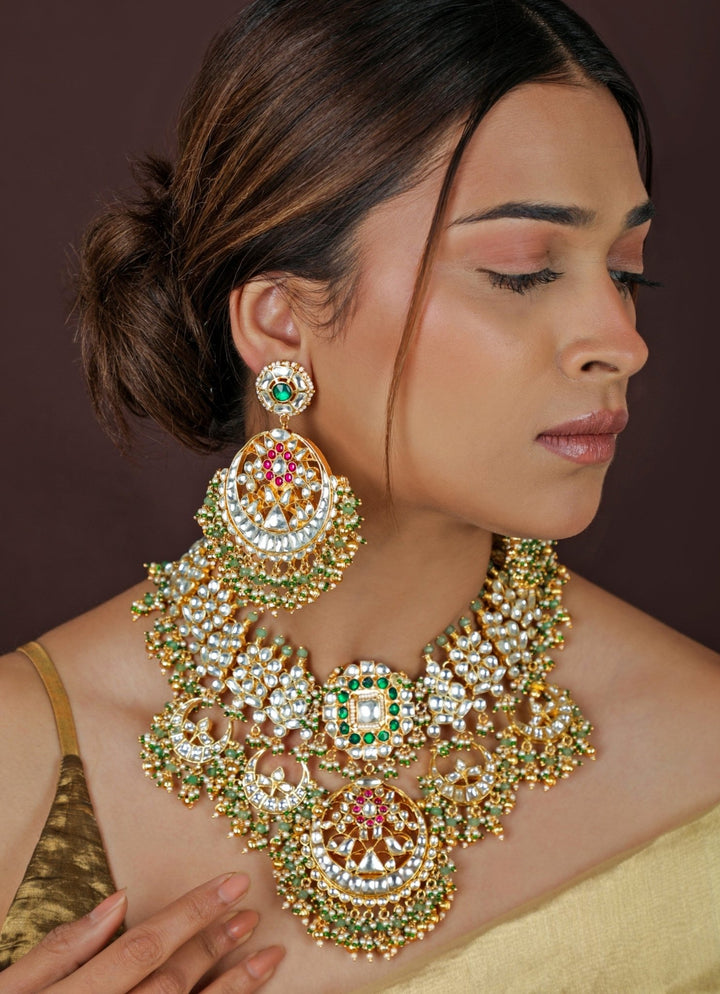 Sea Green And Pink Matte Gold Necklace Set Riana Jewellery - Fabilicious Fashion