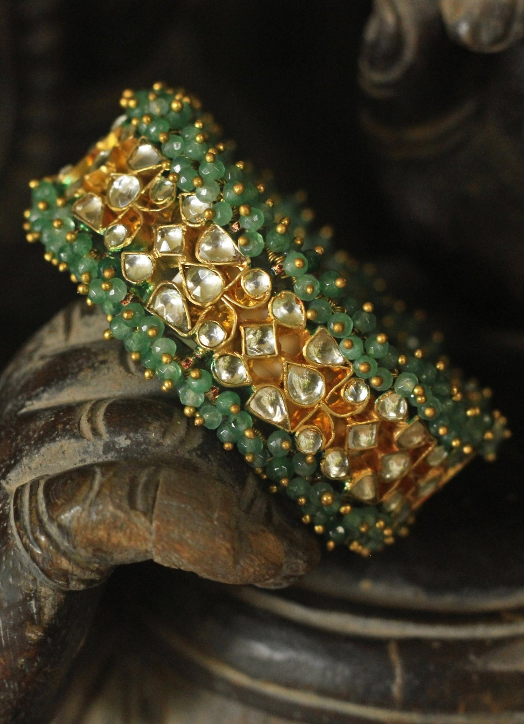 Sea Green and White Jadtar Stone Bangle Riana by Shikha Jindal - Fabilicious Fashion