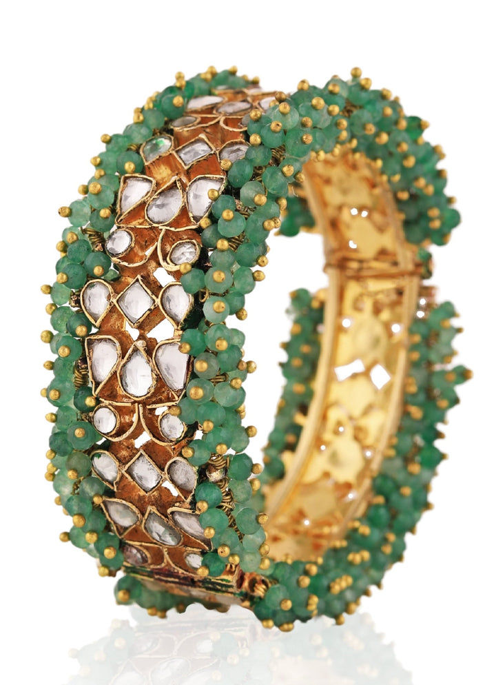 Sea Green and White Jadtar Stone Bangle Riana by Shikha Jindal - Fabilicious Fashion