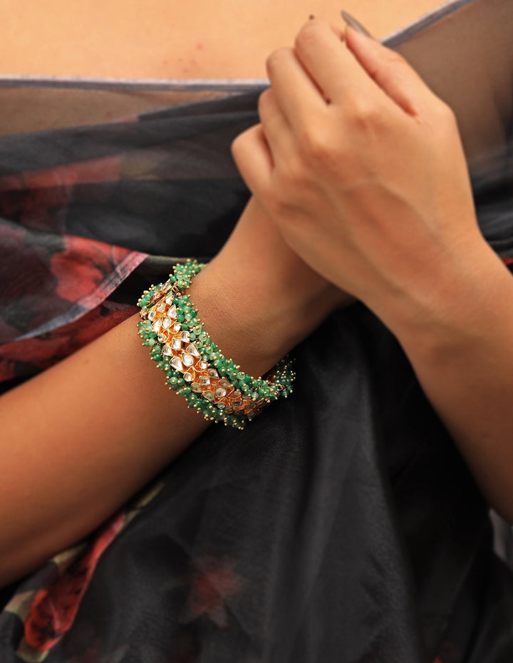 Sea Green and White Jadtar Stone Bangle Riana by Shikha Jindal - Fabilicious Fashion
