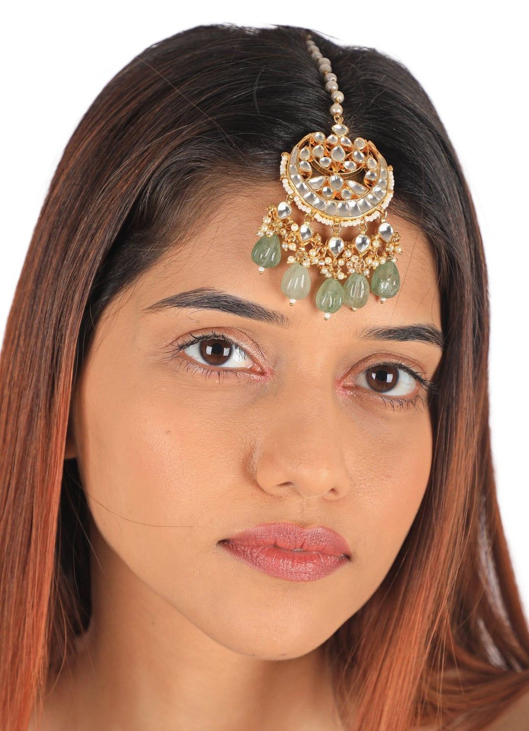 Sea Green and White Stone Chand Tikka Riana by Shikha Jindal - Fabilicious Fashion