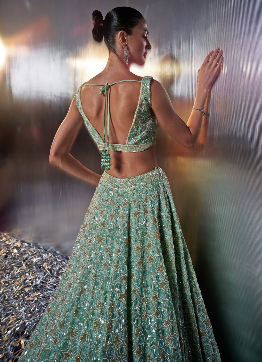Sea Green Embroidered Bridal Lehenga Set Angad Singh - Fabilicious Fashion