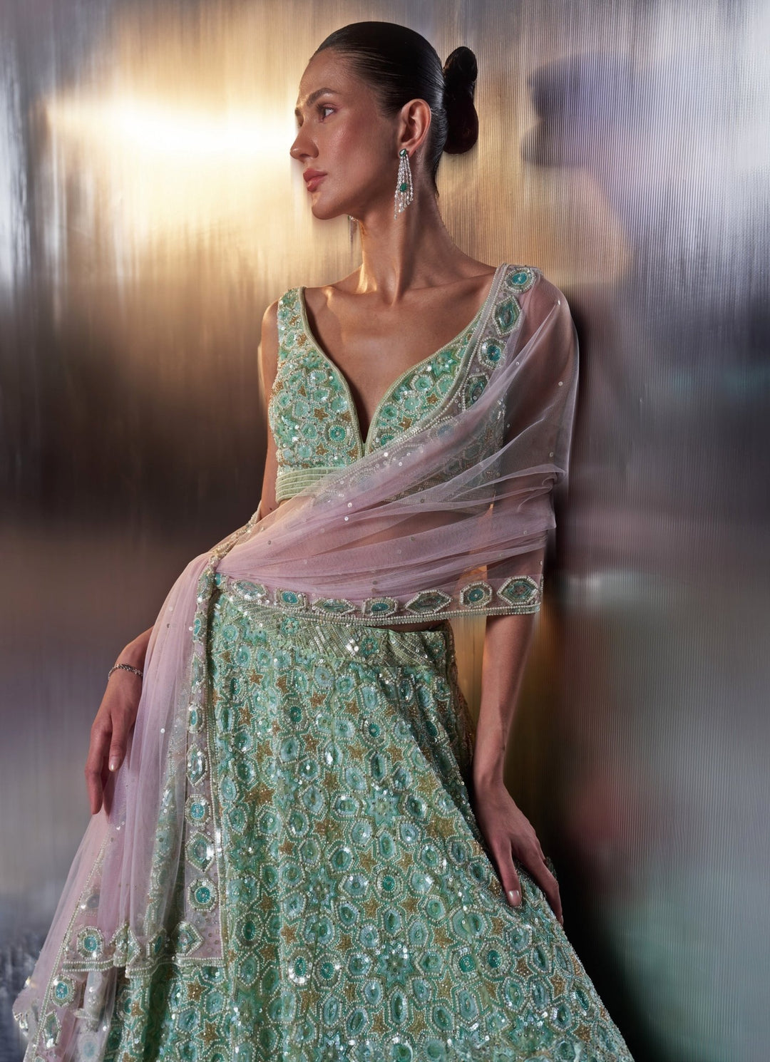 Sea Green Embroidered Bridal Lehenga Set Angad Singh - Fabilicious Fashion