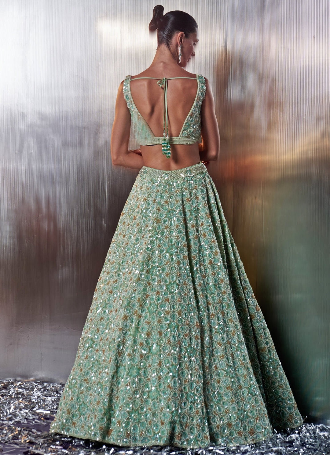 Sea Green Embroidered Bridal Lehenga Set Angad Singh - Fabilicious Fashion