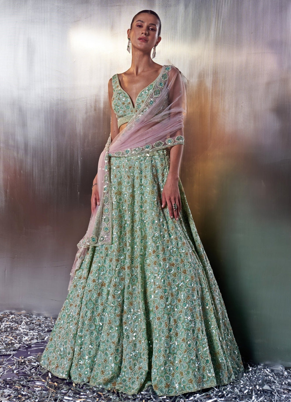 Sea Green Embroidered Bridal Lehenga Set Angad Singh - Fabilicious Fashion
