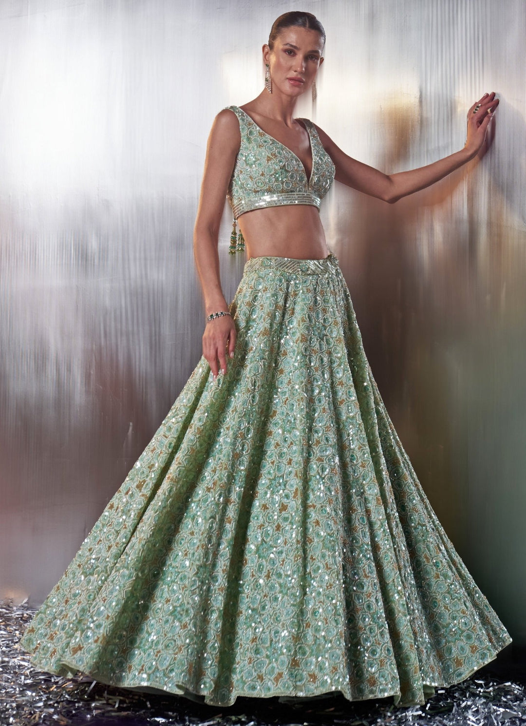 Sea Green Embroidered Bridal Lehenga Set Angad Singh - Fabilicious Fashion