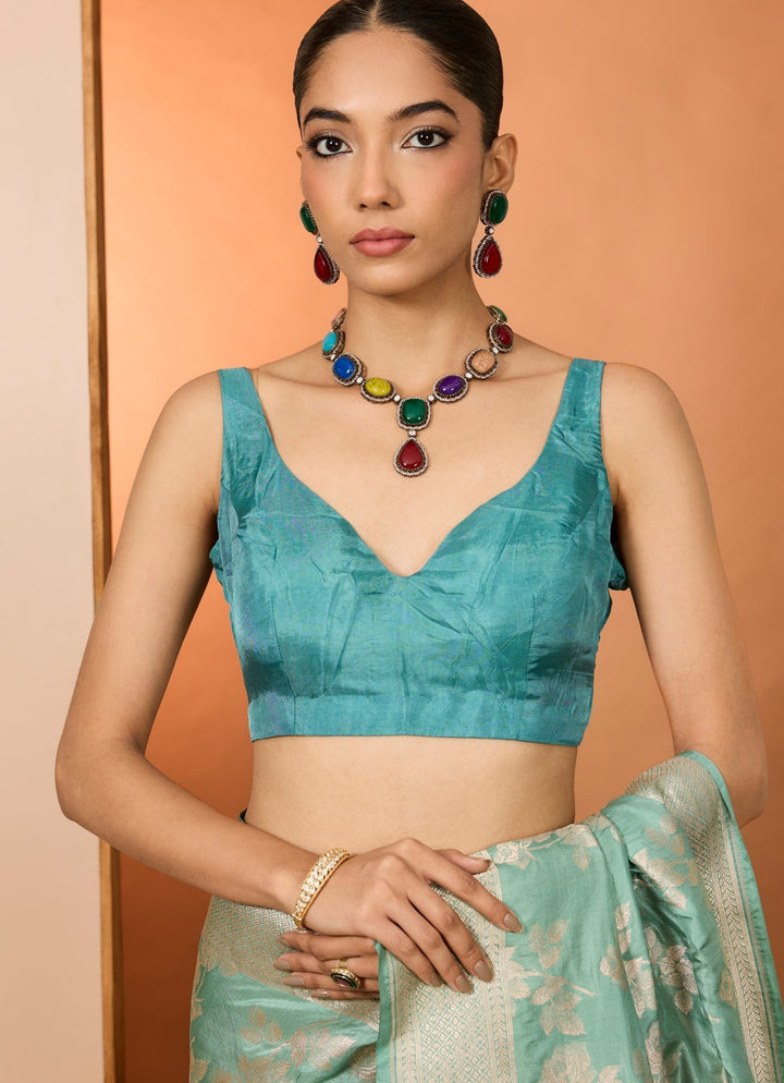 Sea Green Embroidered Silk Saree Set Neha Khullar - Fabilicious Fashion