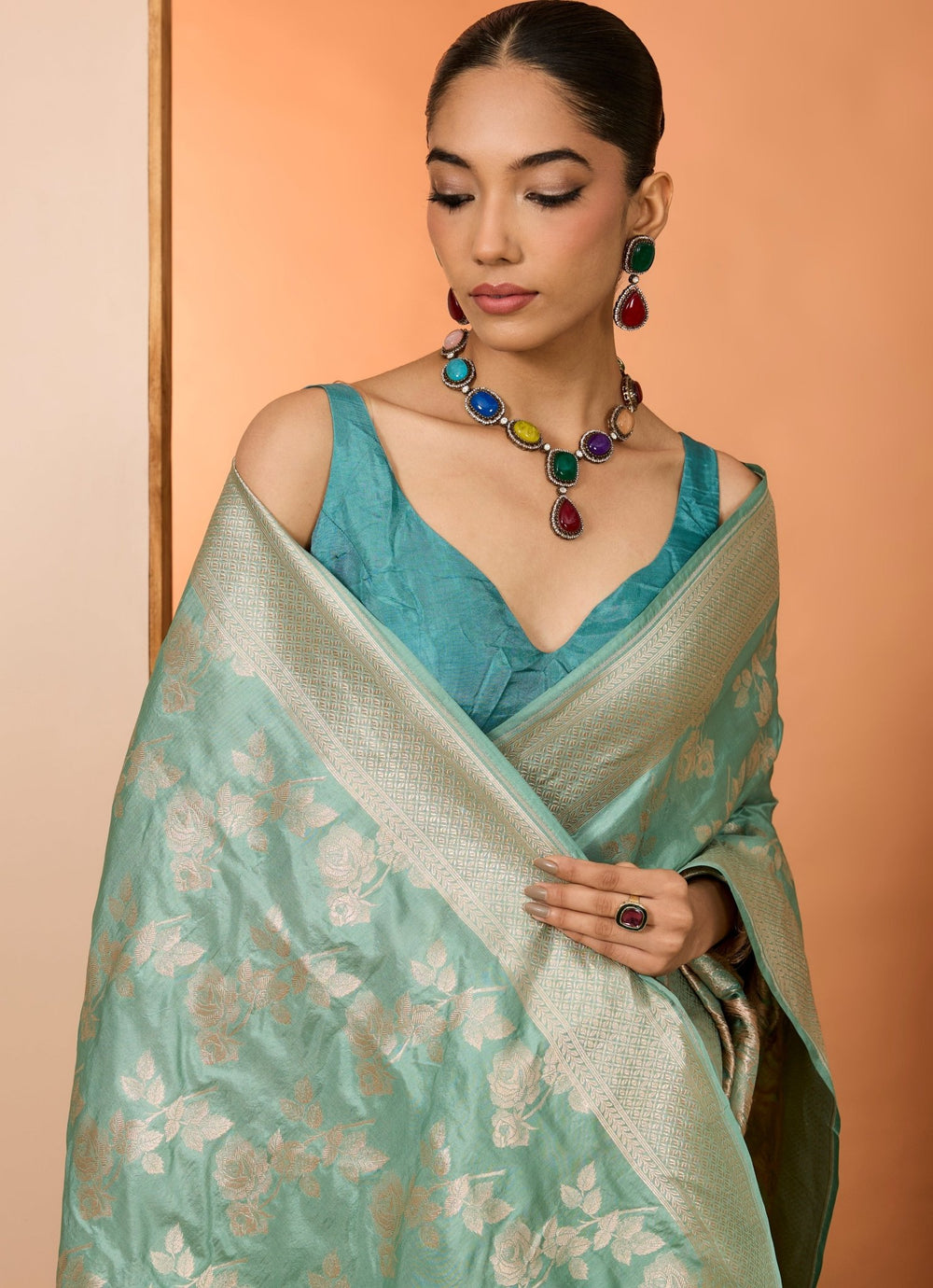 Sea Green Embroidered Silk Saree Set Neha Khullar - Fabilicious Fashion