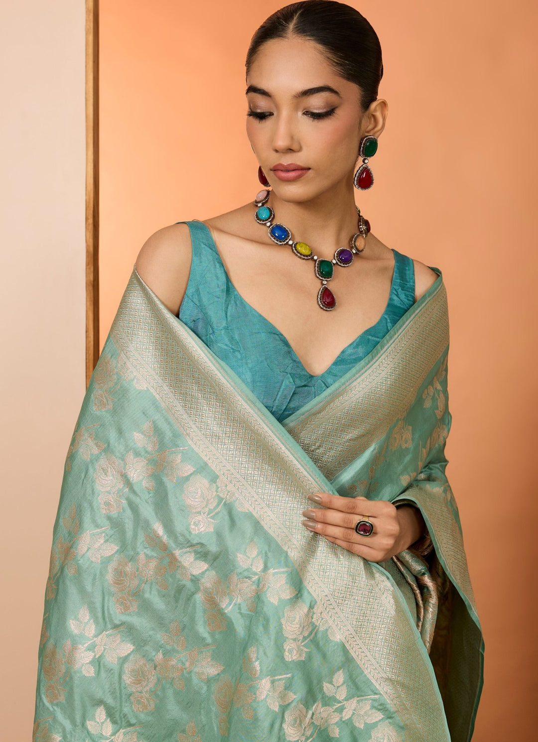 Sea Green Embroidered Silk Saree Set Neha Khullar - Fabilicious Fashion