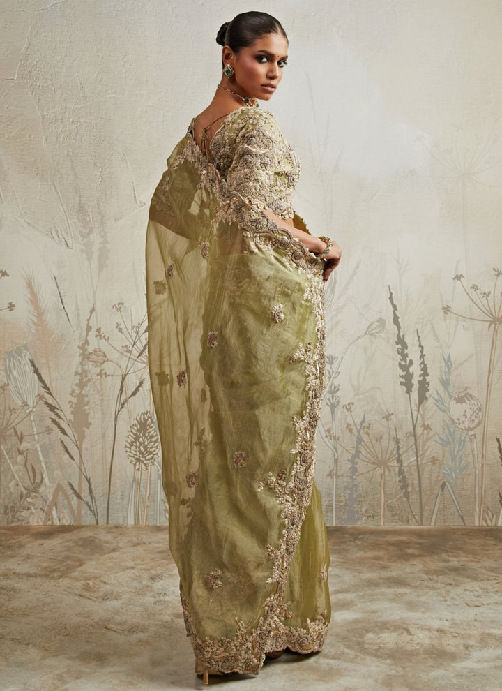 Prisho Sea Green Embroidered Tissue SareeFabilicious Fashion