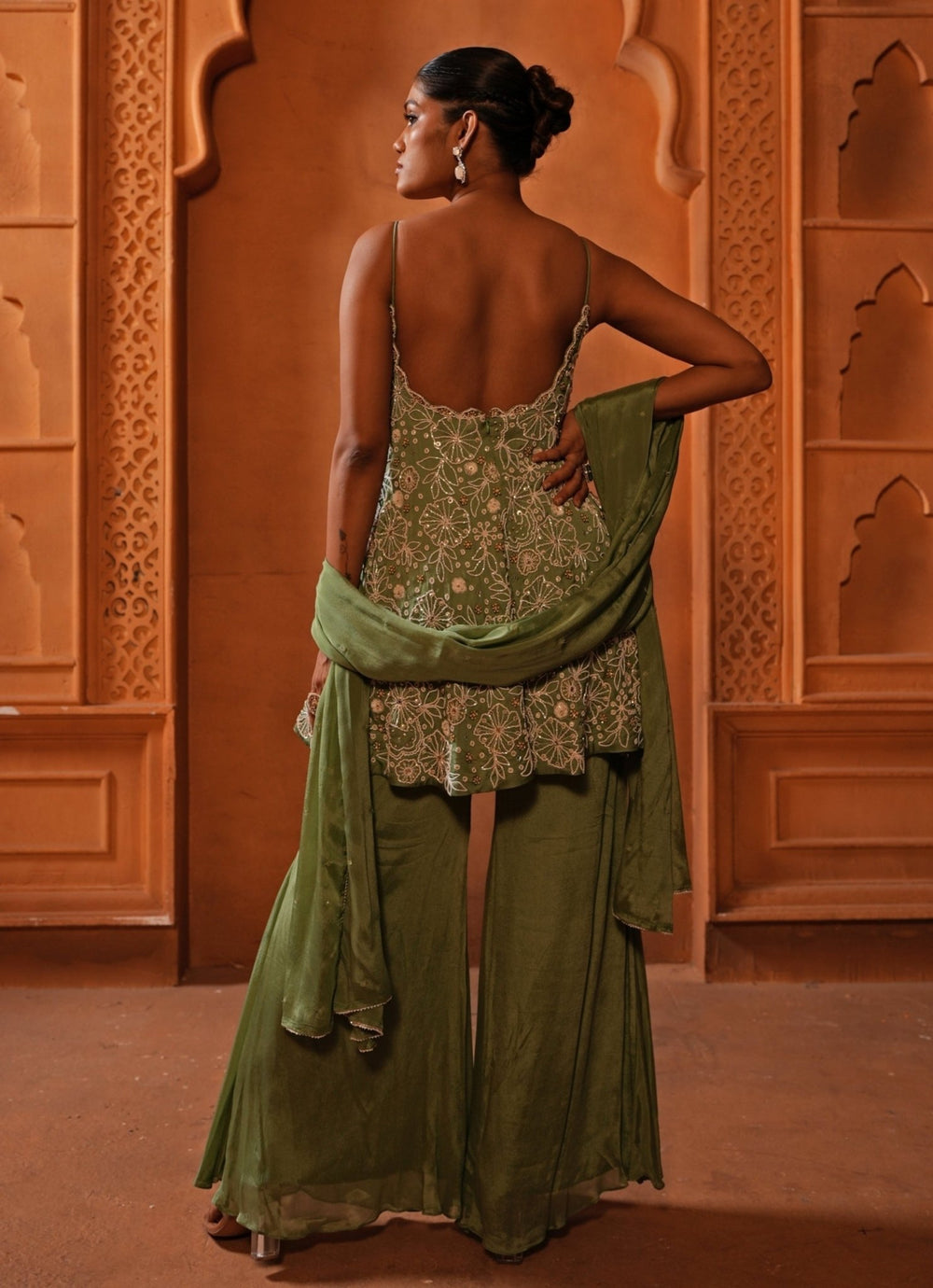 Sea Green Satin Kurta Sharara Set Enamour by Radha - Fabilicious Fashion