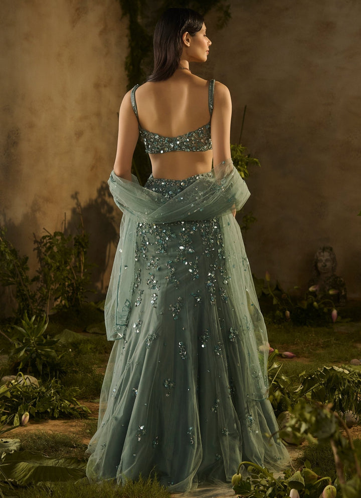 Sea Green Sequinned Mermaid Lehenga Set Parul Gandhi - Fabilicious Fashion