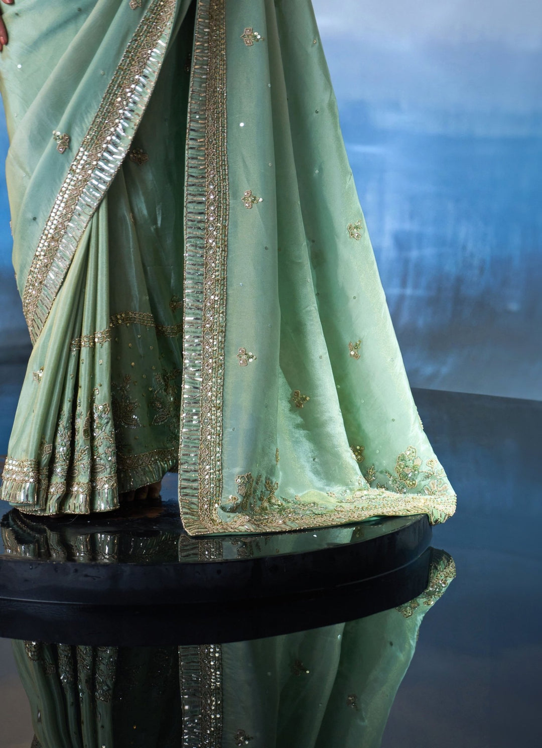 Sea Green Sequinned Tissue Saree Angad Singh - Fabilicious Fashion
