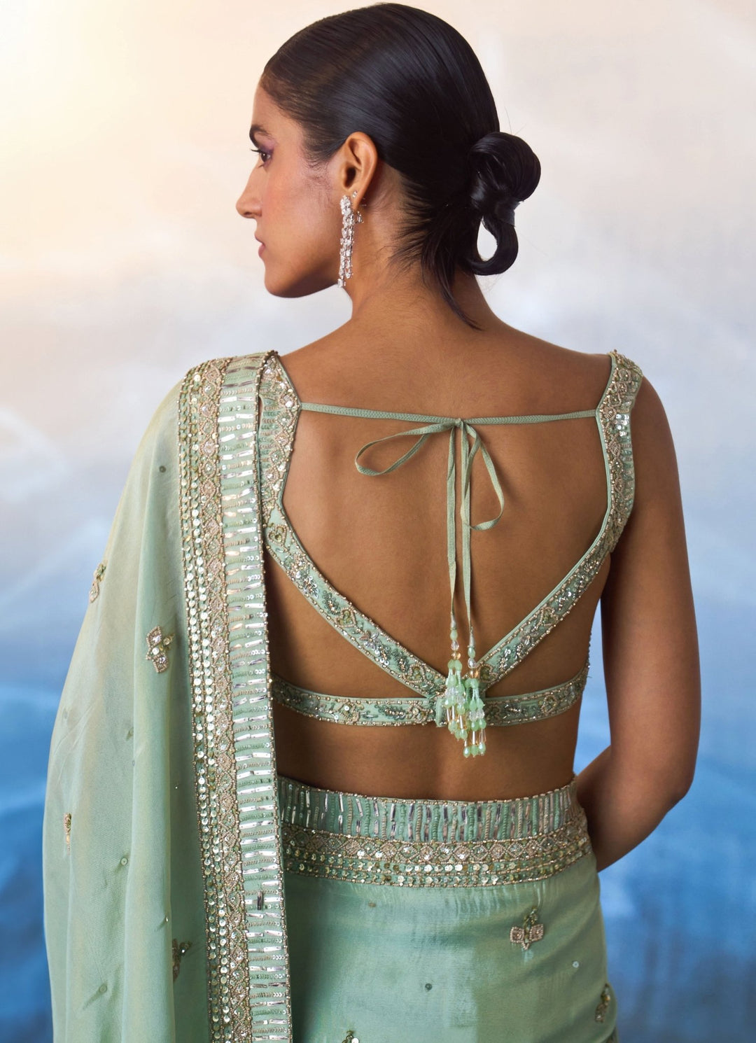 Sea Green Sequinned Tissue Saree Angad Singh - Fabilicious Fashion
