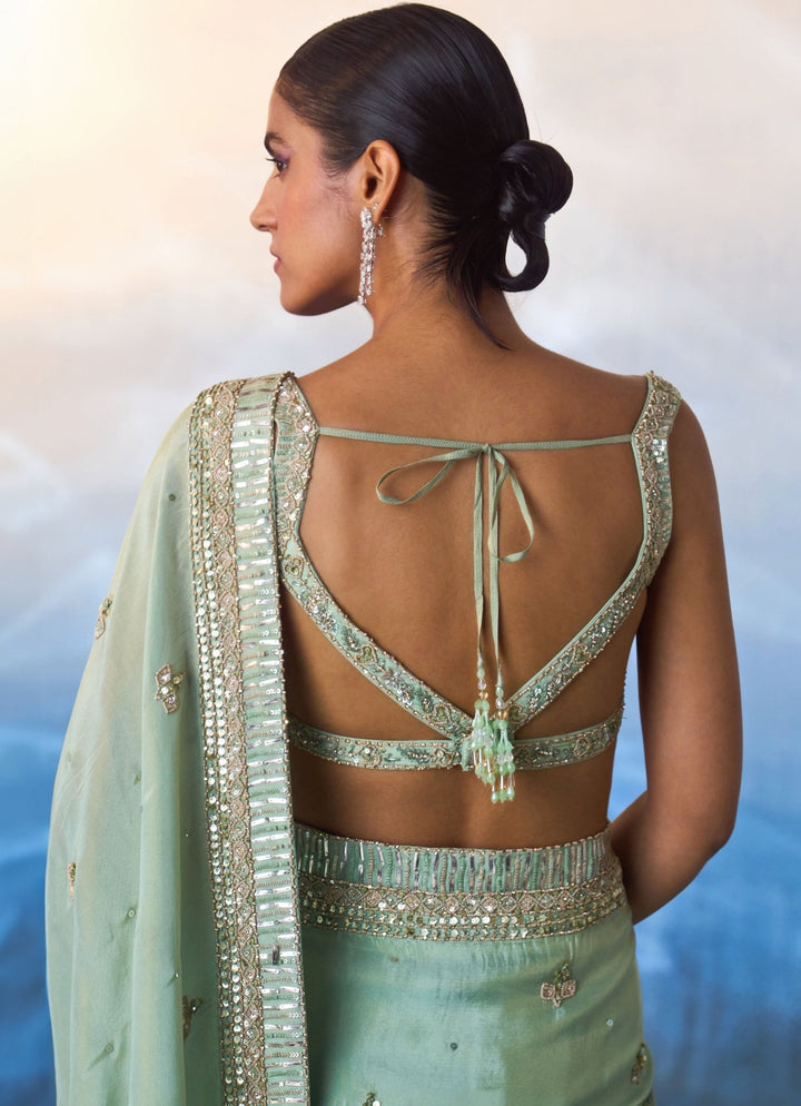 Sea Green Sequinned Tissue Saree Angad Singh - Fabilicious Fashion
