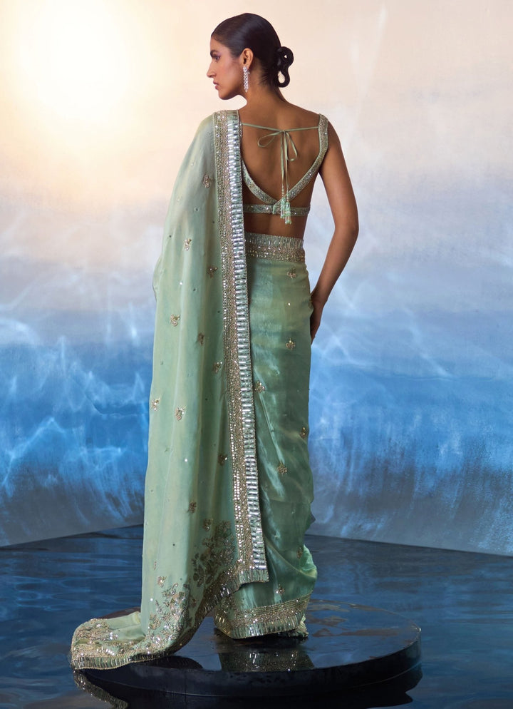 Sea Green Sequinned Tissue Saree Angad Singh - Fabilicious Fashion