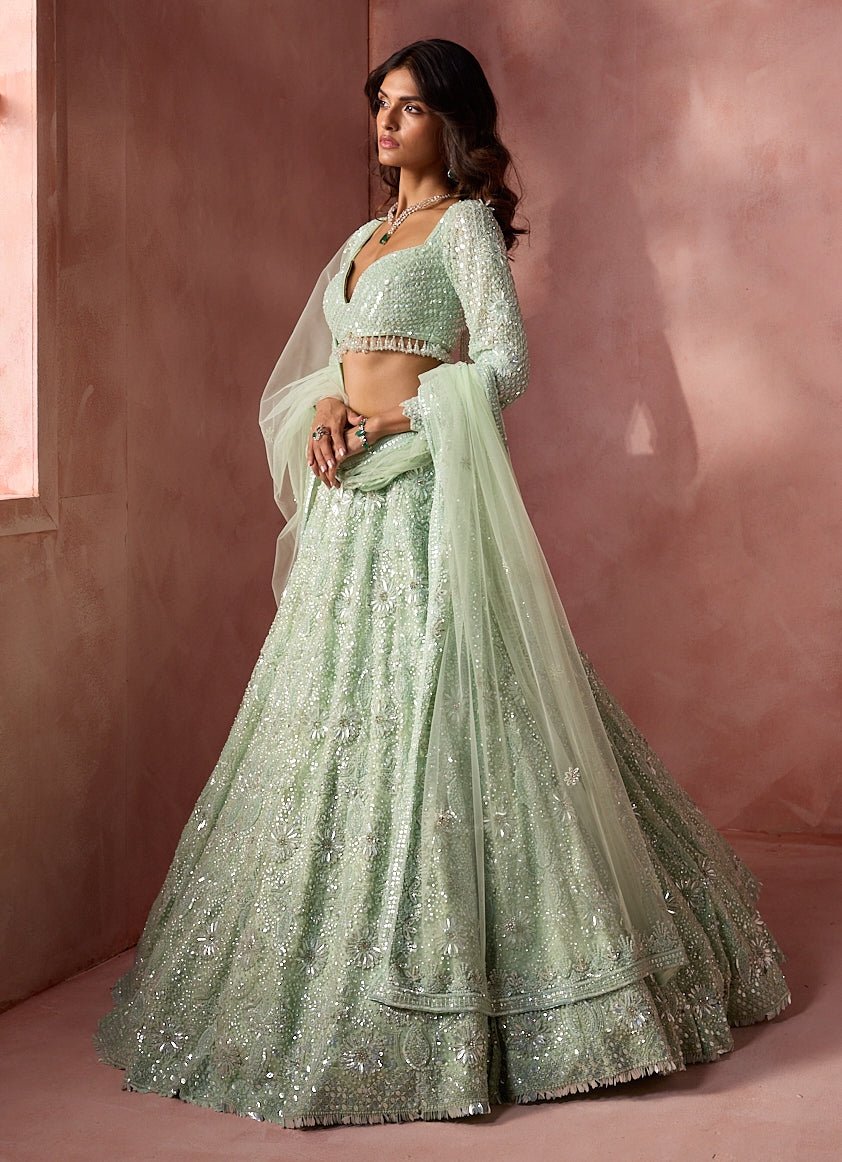 Sea Green Soft Net Lehenga Set Nitika Gujral - Fabilicious Fashion