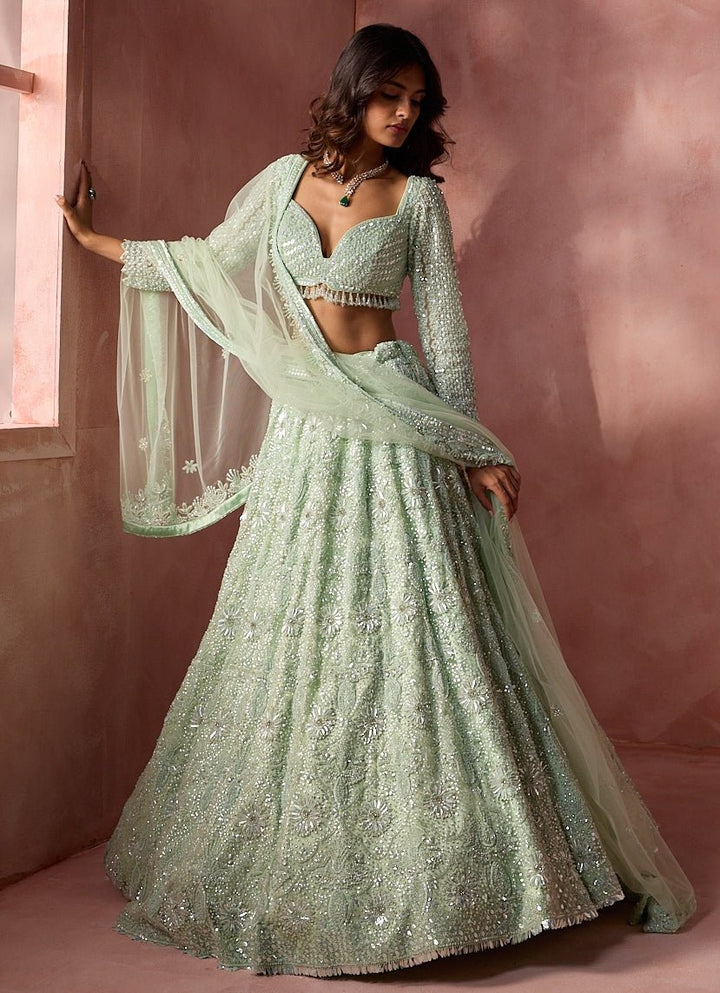 Sea Green Soft Net Lehenga Set Nitika Gujral - Fabilicious Fashion