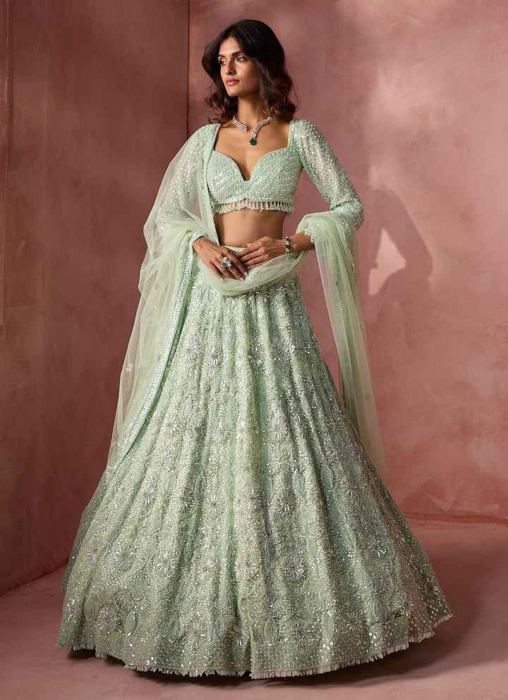 Sea Green Soft Net Lehenga Set Nitika Gujral - Fabilicious Fashion