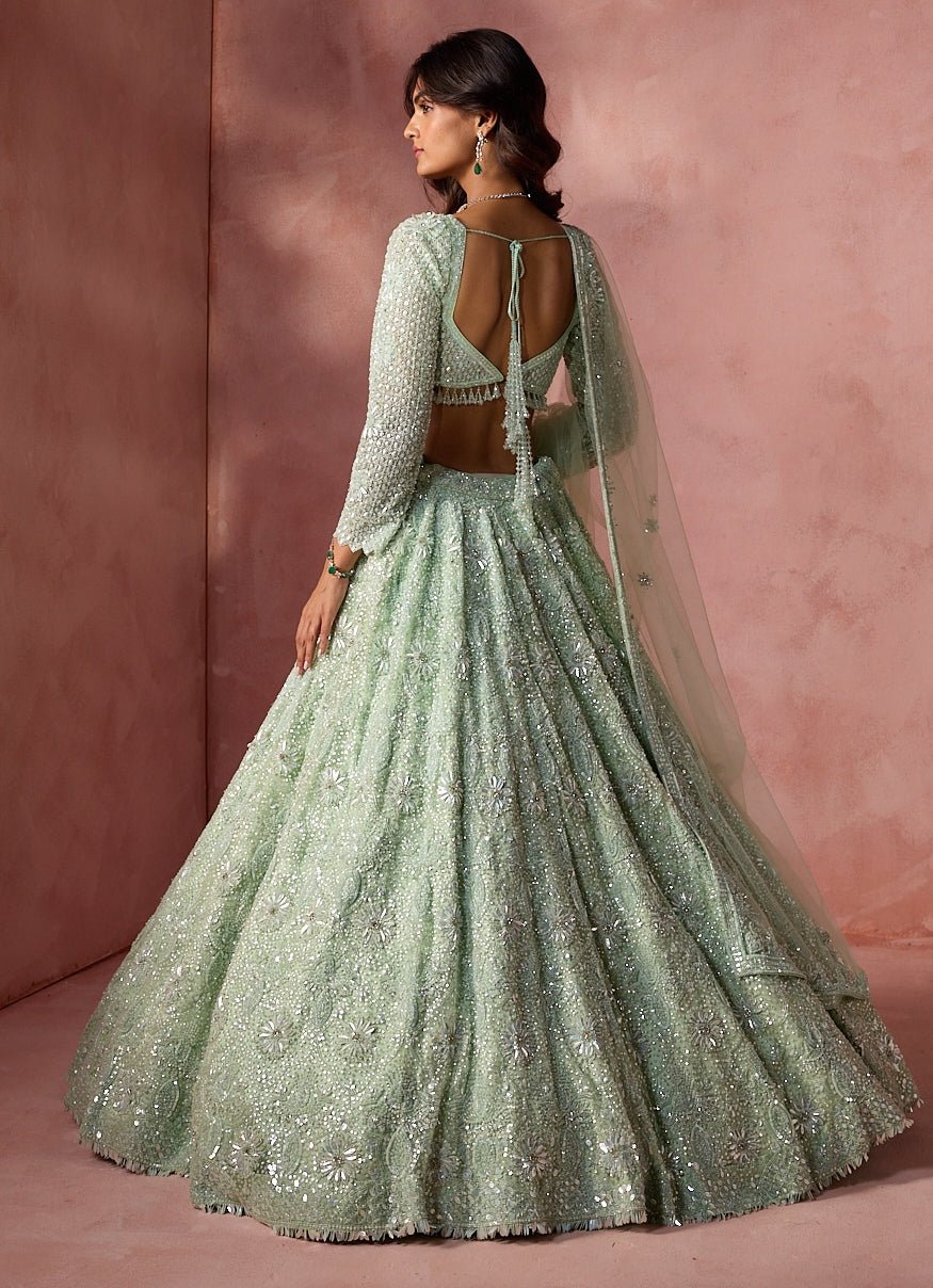 Sea Green Soft Net Lehenga Set Nitika Gujral - Fabilicious Fashion