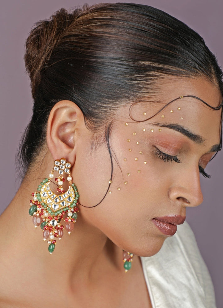 Sea Green Stone Kundan - Style Chandbaali Earrings Riana Jewellery - Fabilicious Fashion