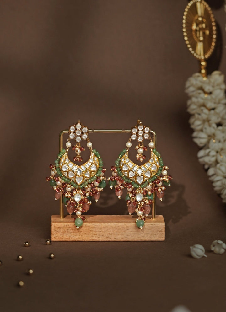 Sea Green Stone Kundan - Style Chandbaali Earrings Riana Jewellery - Fabilicious Fashion