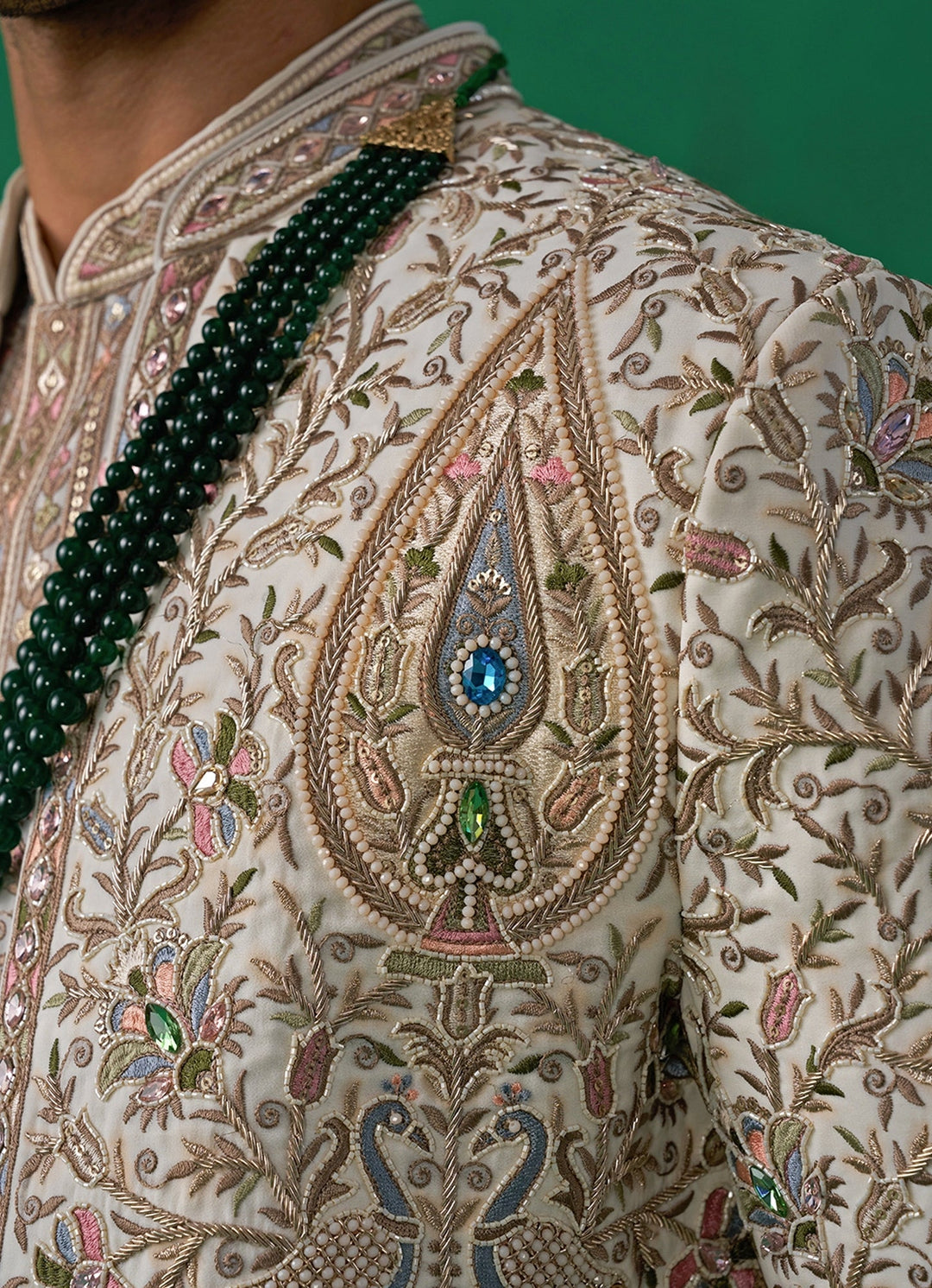 Shahi Ivory Embroidered Georgette Sherwani Set Kalpraag - Fabilicious Fashion