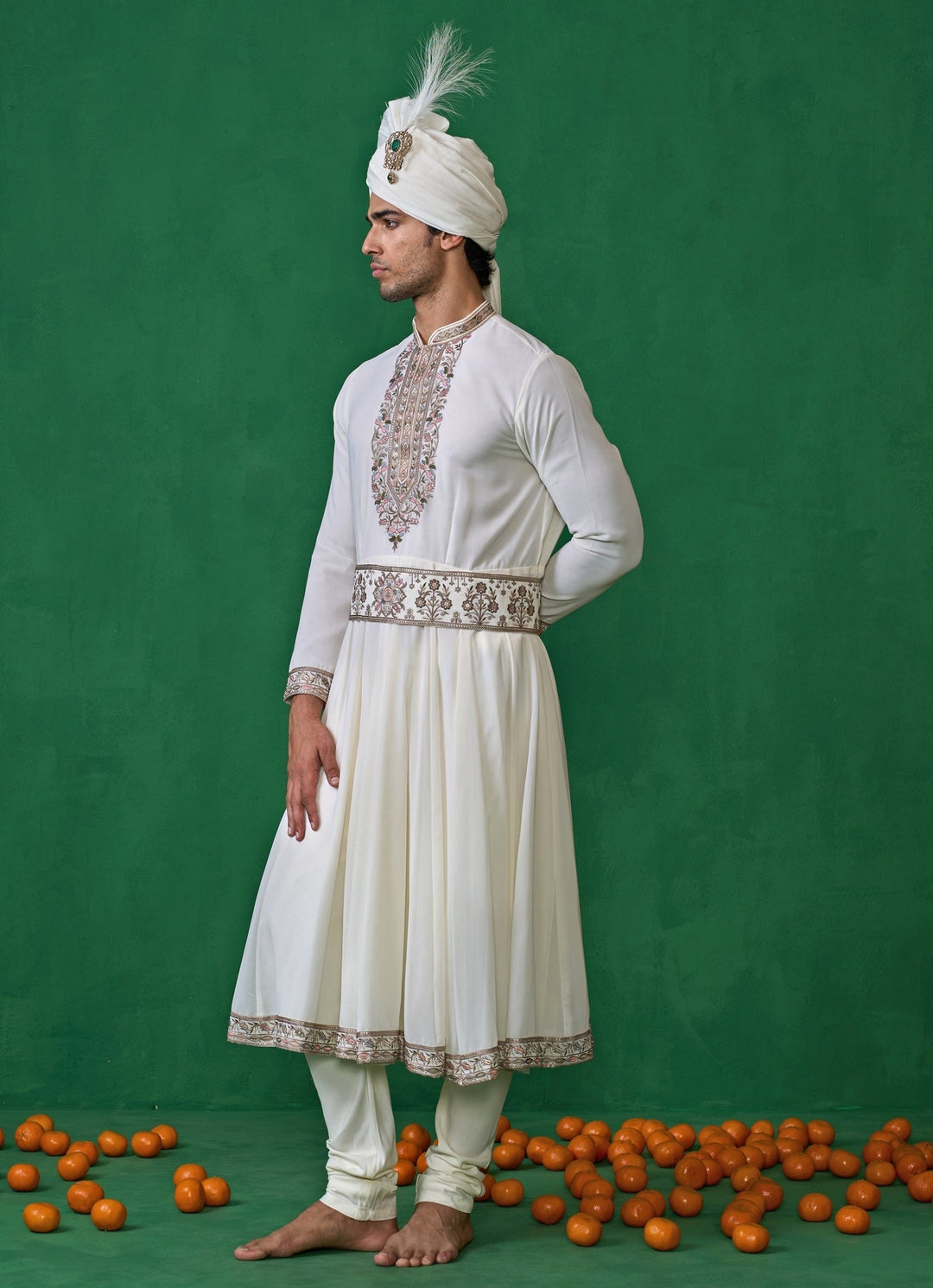 Shahi Ivory Embroidered Georgette Sherwani Set Kalpraag - Fabilicious Fashion