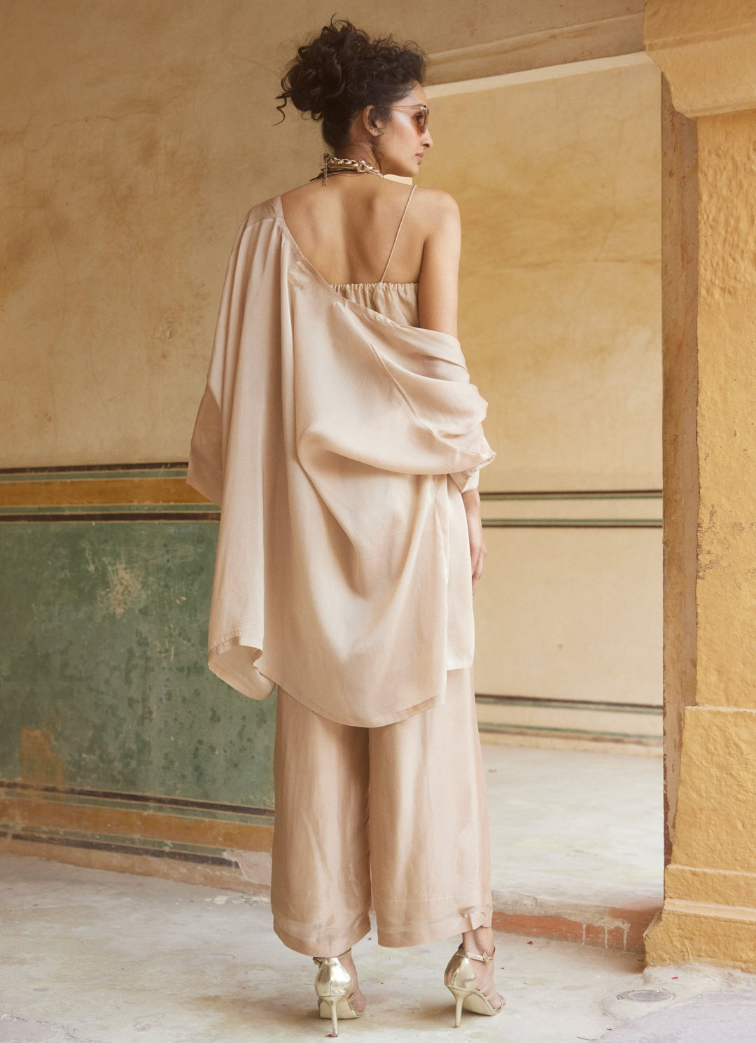 Shell Pink Silk Organza Pant Set With Jacket Paulmi and Harsh - Fabilicious Fashion
