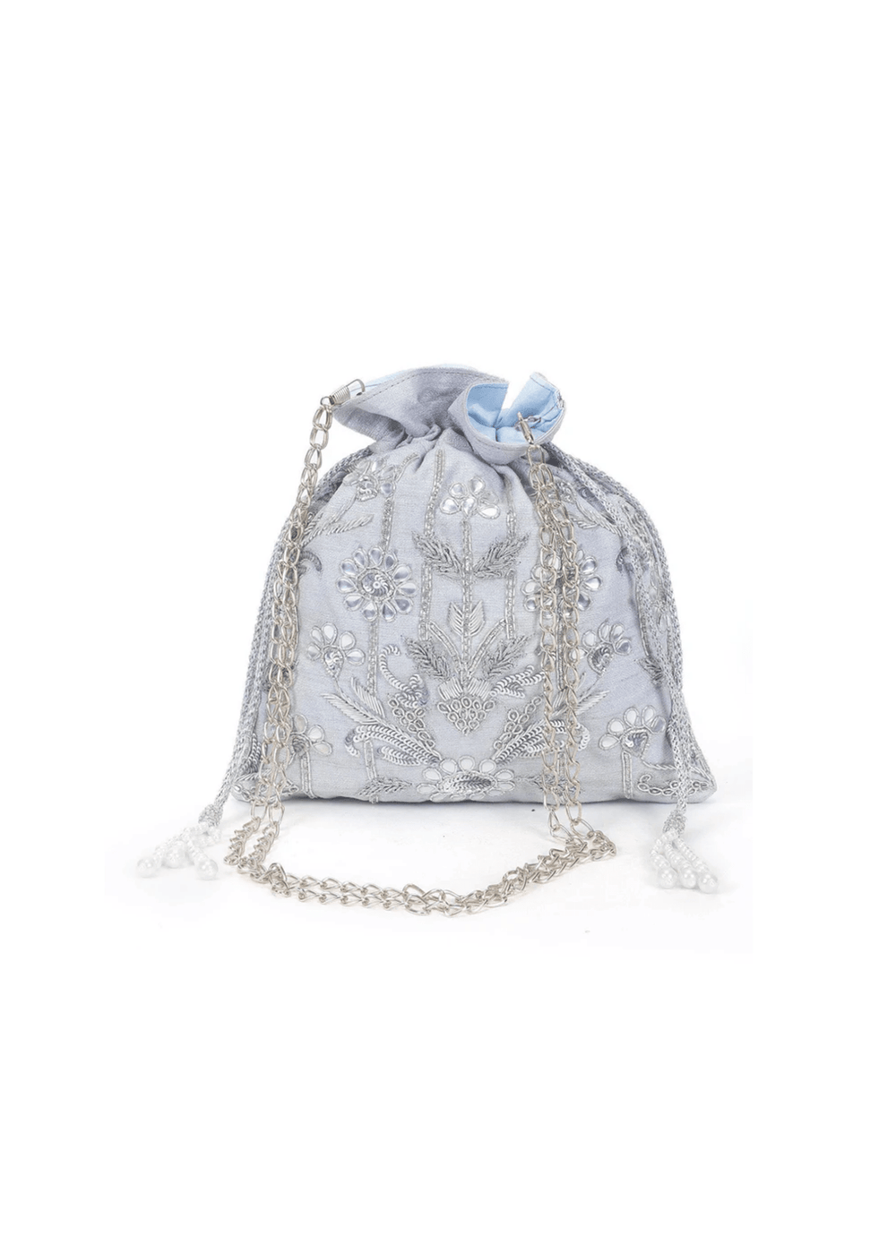 Silver and Aqua Potli The Purple Sack - Fabilicious Fashion