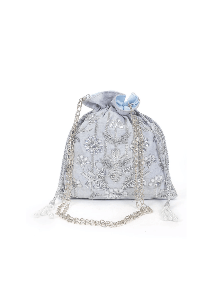Silver and Aqua Potli The Purple Sack - Fabilicious Fashion